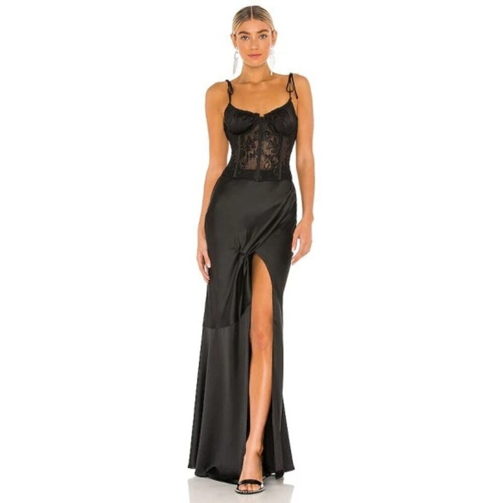 V. Chapman Calla Lily Gown In Black High Slit Wrap Skirt Set Black Size 2 Nwt